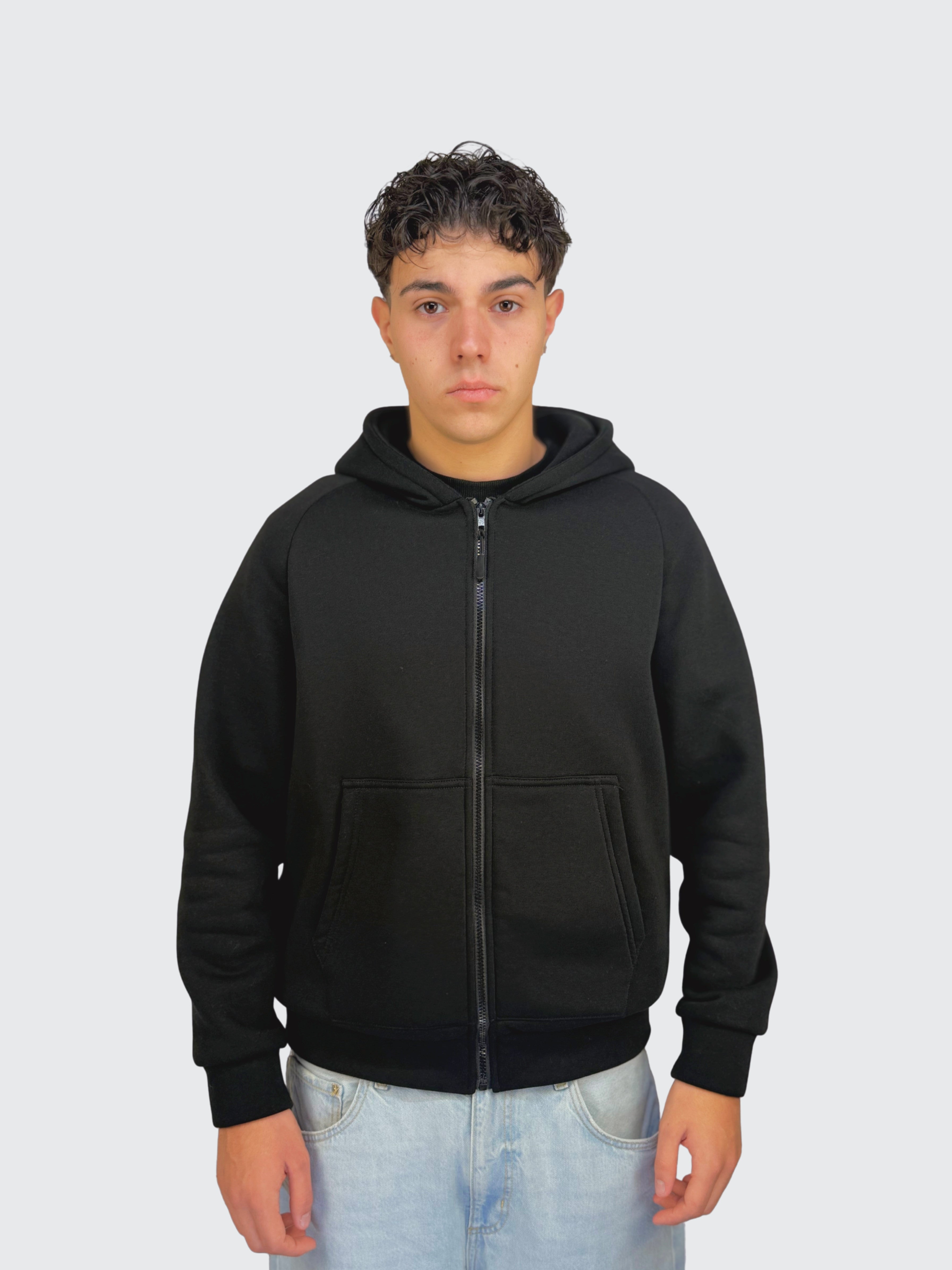 ZIP HOODIE Black 310 GSM 100% Cotone