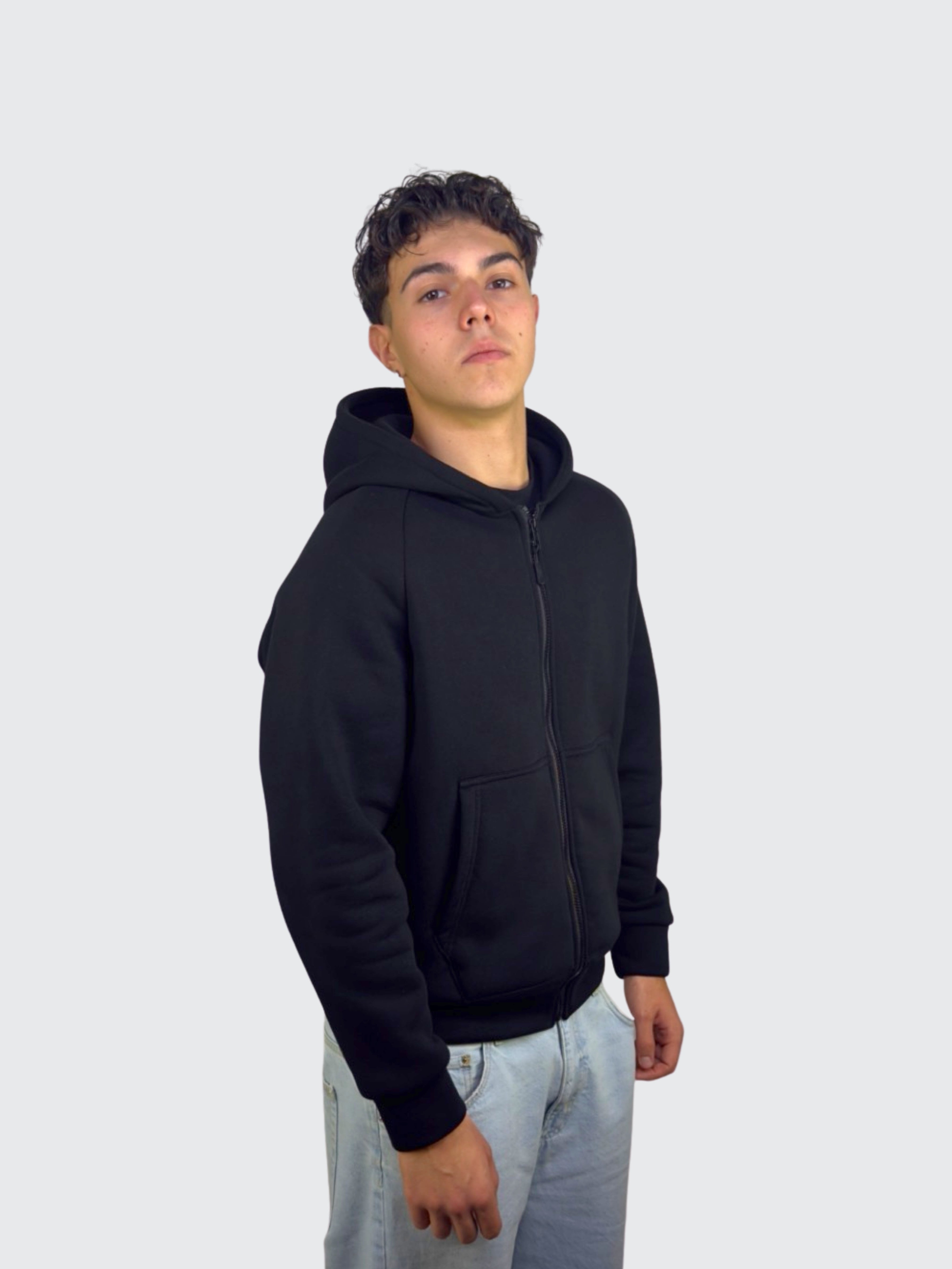 ZIP HOODIE Black 310 GSM 100% Cotone