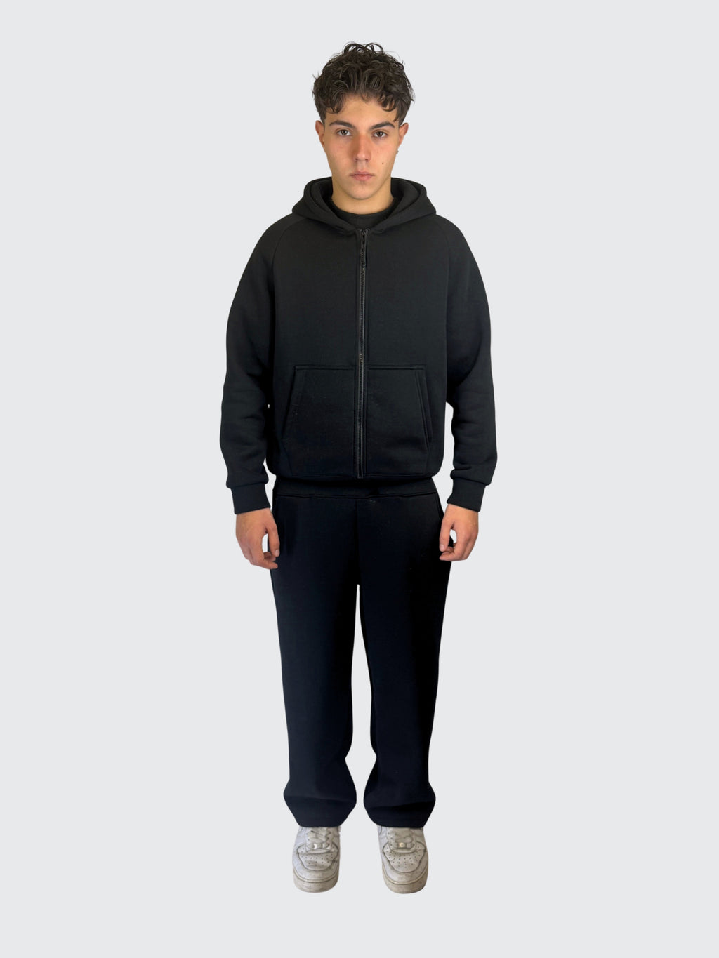 FULL TRACKSUIT ZIP BLACK 310GSM 100% Cotone